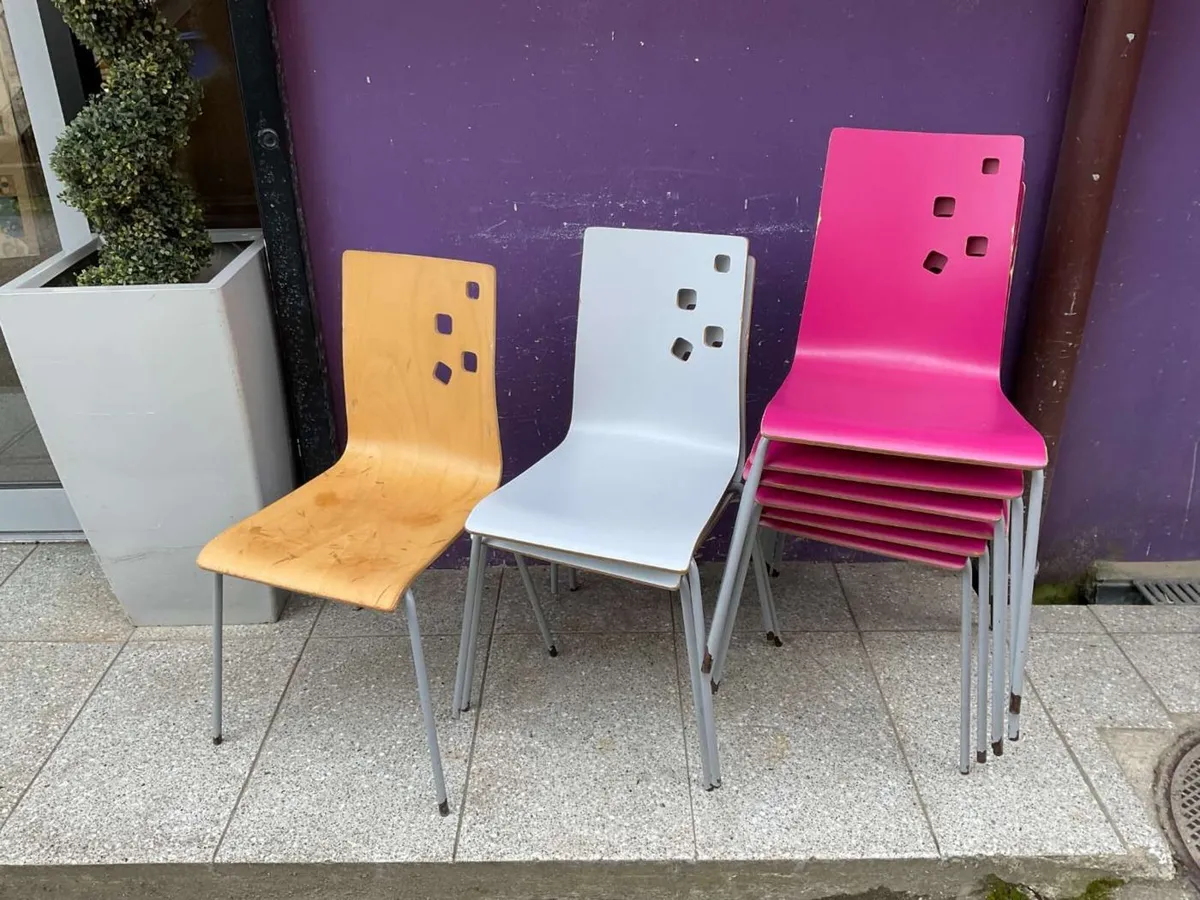 Ammi Pink wooden stacking chair 150+ in stock - Image 4
