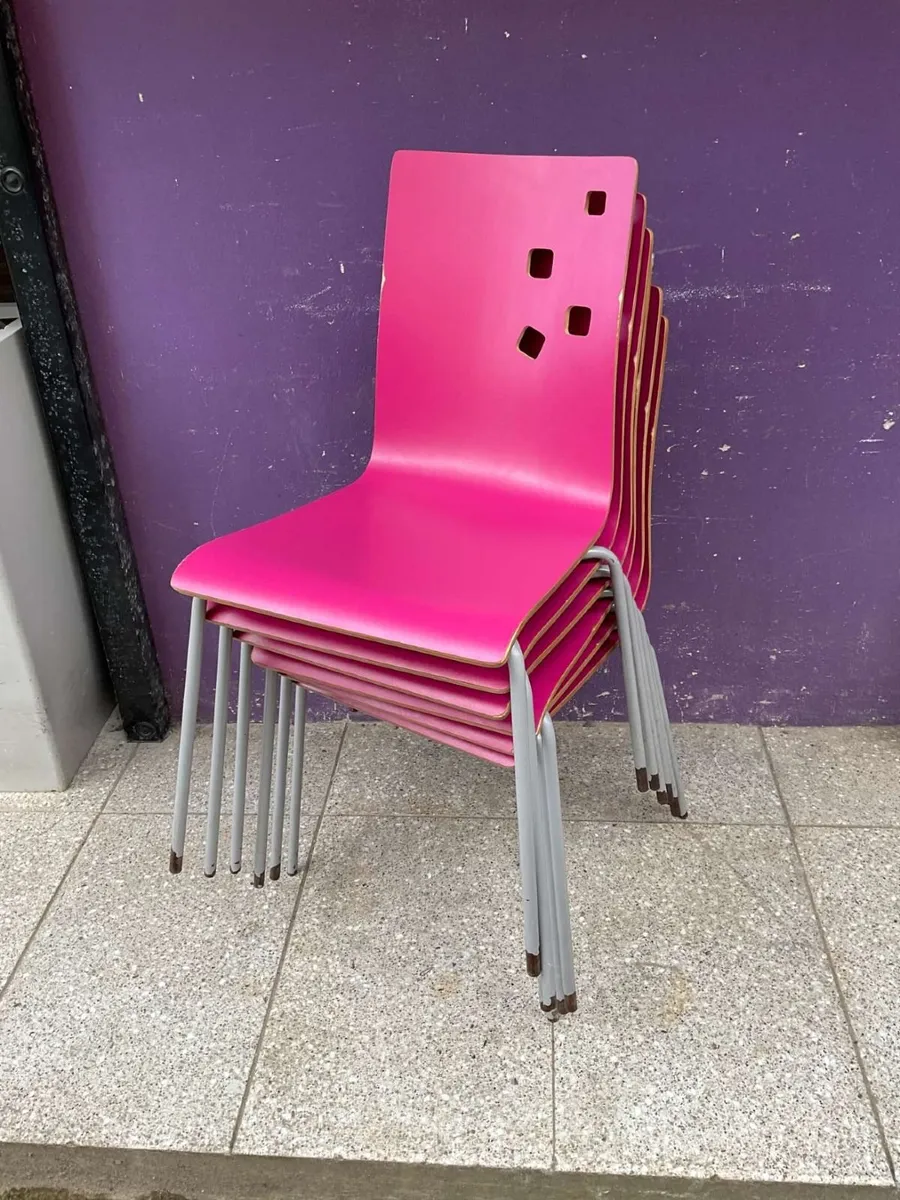 Ammi Pink wooden stacking chair 150+ in stock - Image 1