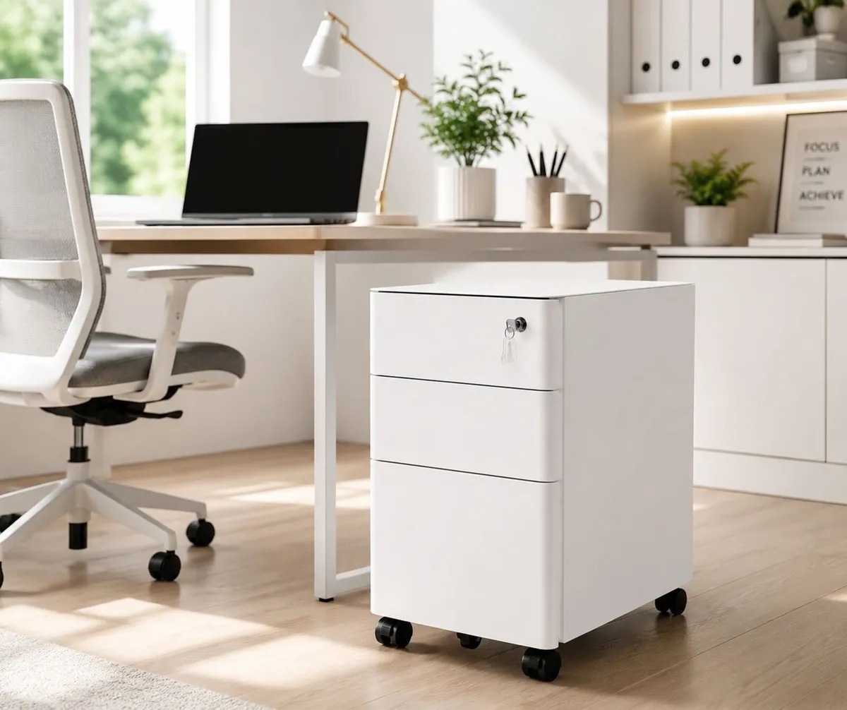 Rolling Filing Cabinet With Lock 3 Drawer Mobile O - Image 2