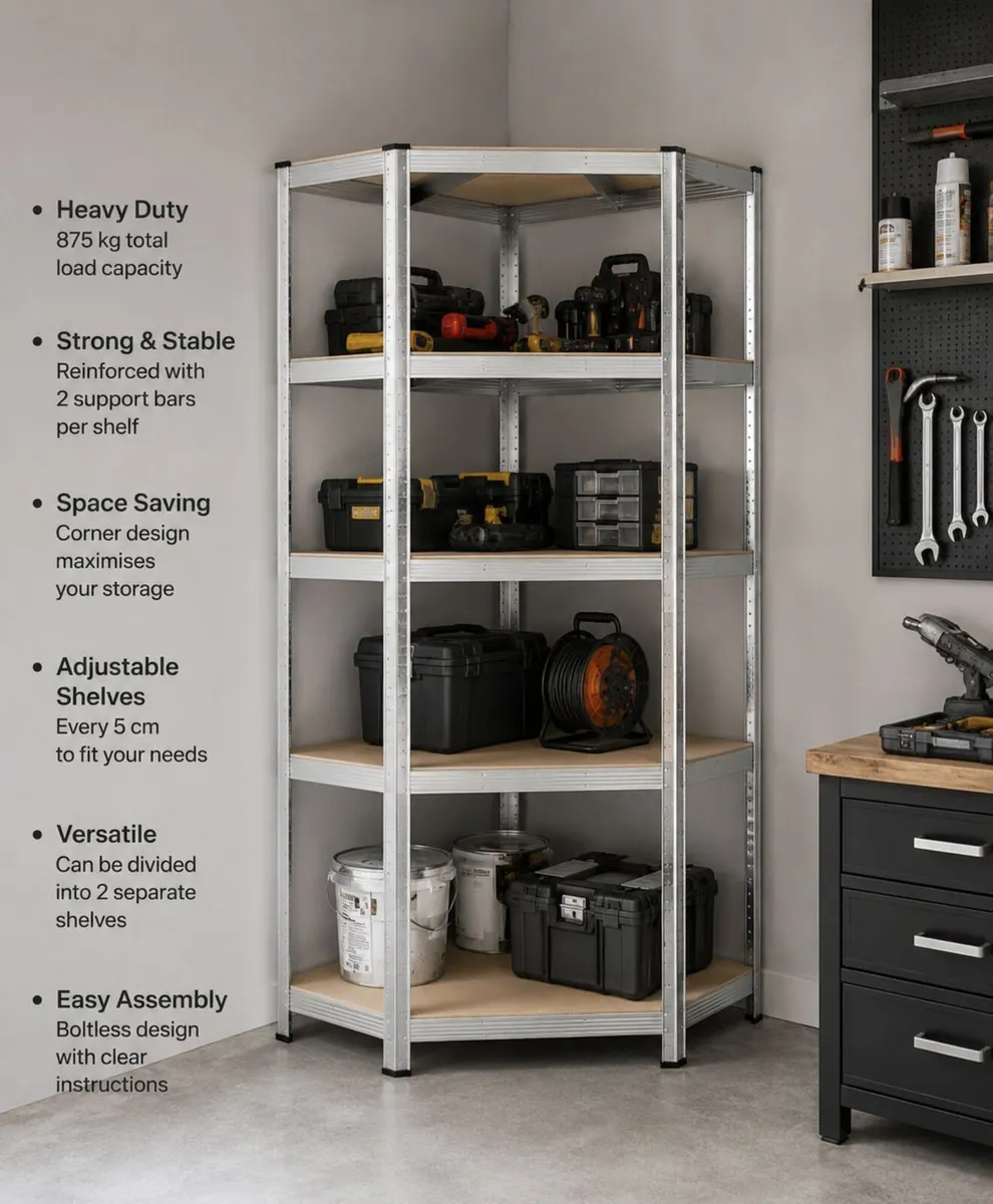 Heavy Duty Corner Shelving Unit 875kg 5 Tier Garag - Image 2