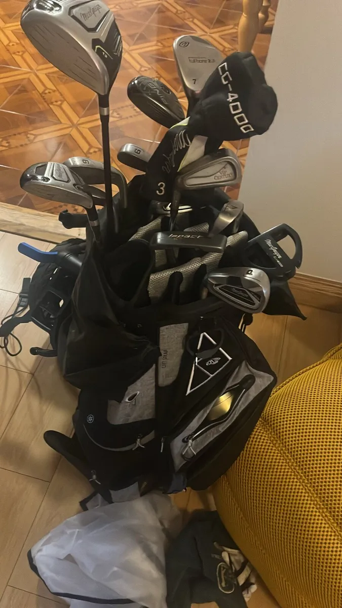 Left handed set of golf clubs and push trolley - Image 1