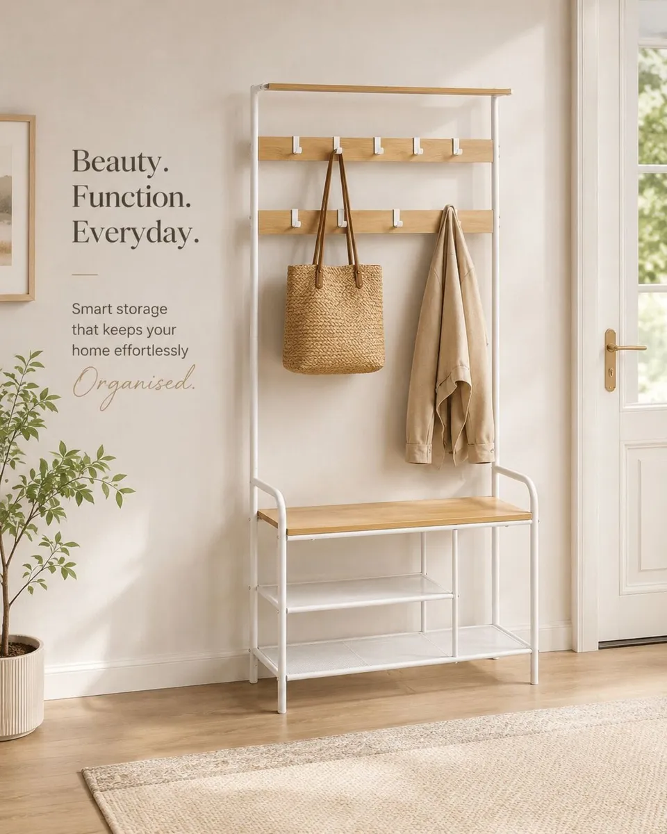 Hallway Coat Rack with Bench & Shoe Storage 9 Hoo - Image 1