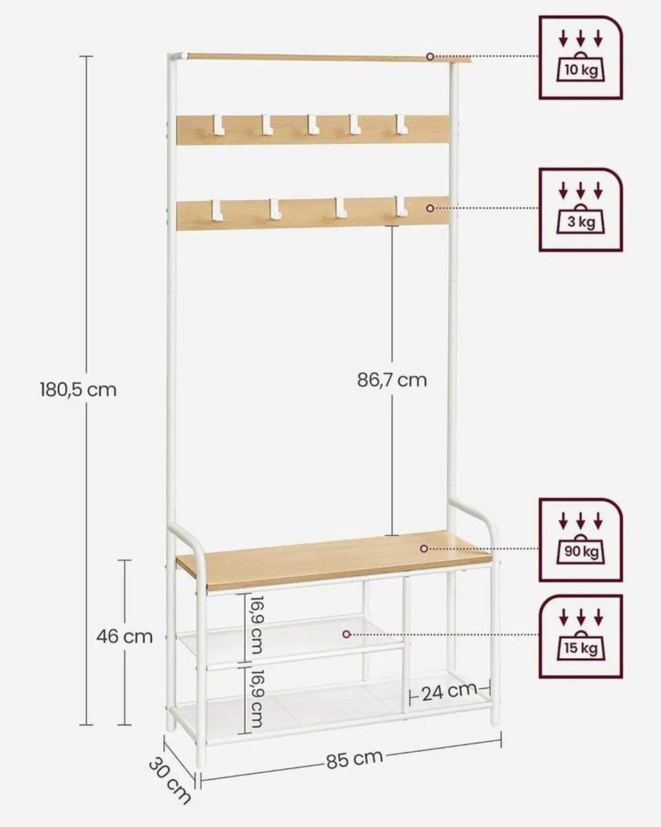 Hallway Coat Rack with Bench & Shoe Storage 9 Hoo - Image 3