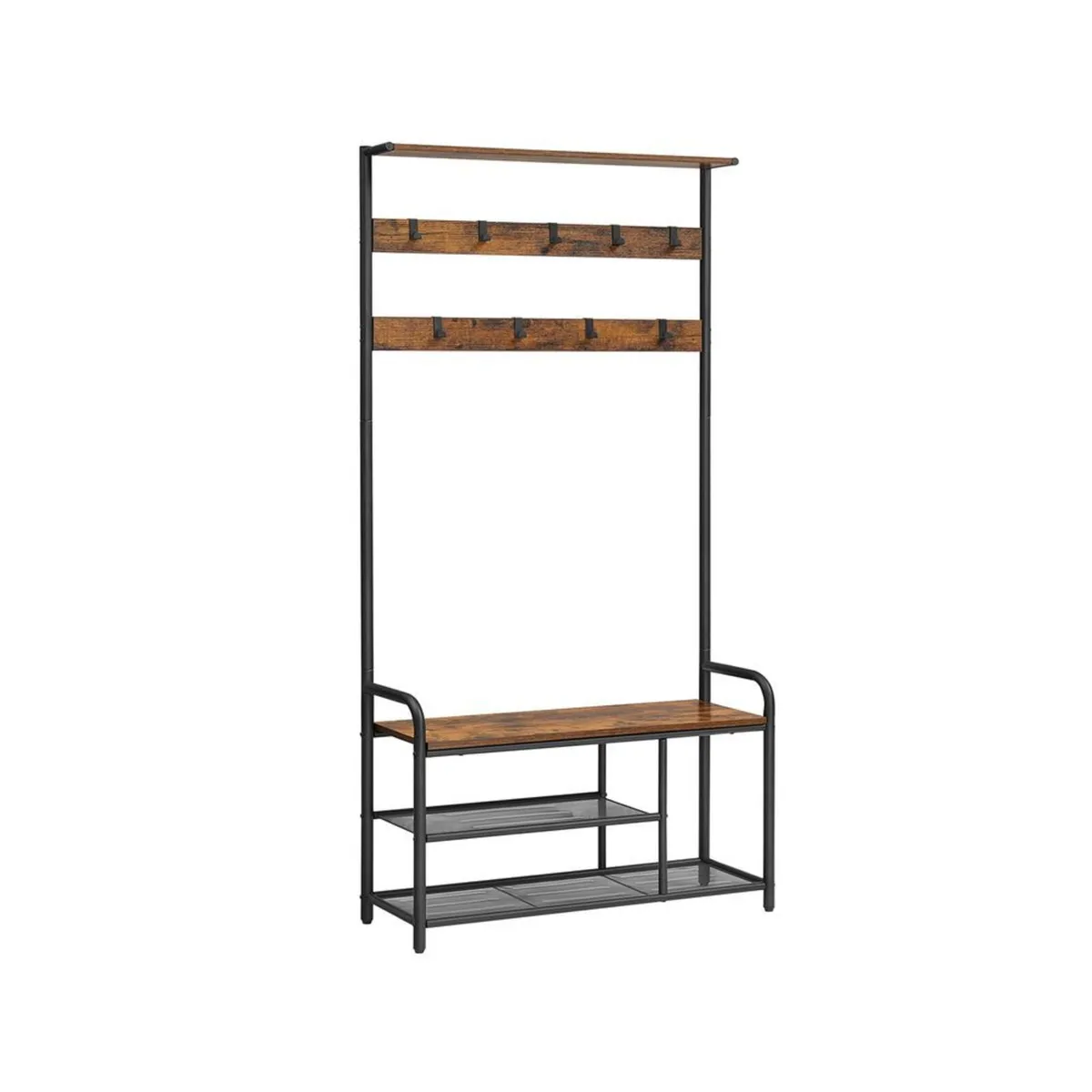 Hallway Coat Rack with Bench & Shoe Storage 9 Hook - Image 2