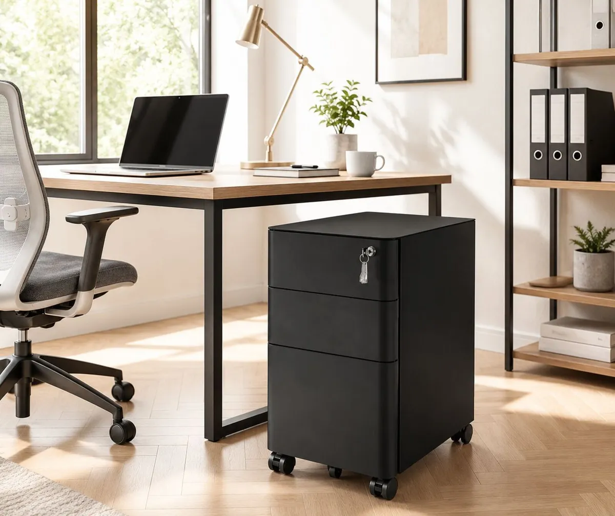 Rolling Filing Cabinet With Lock 3 Drawer Mobile - Image 2