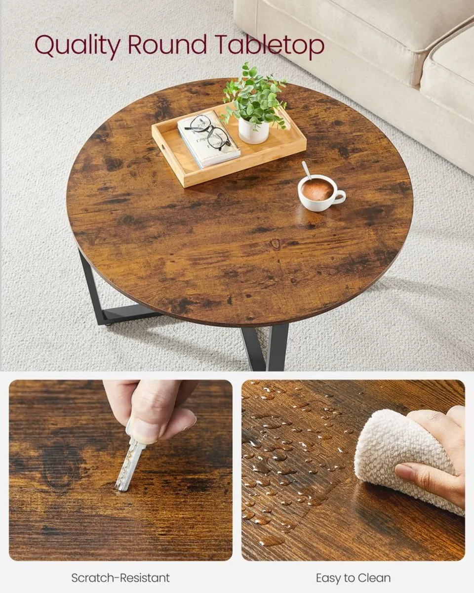 Round Coffee Table Industrial Living Room Table Ru - Image 4
