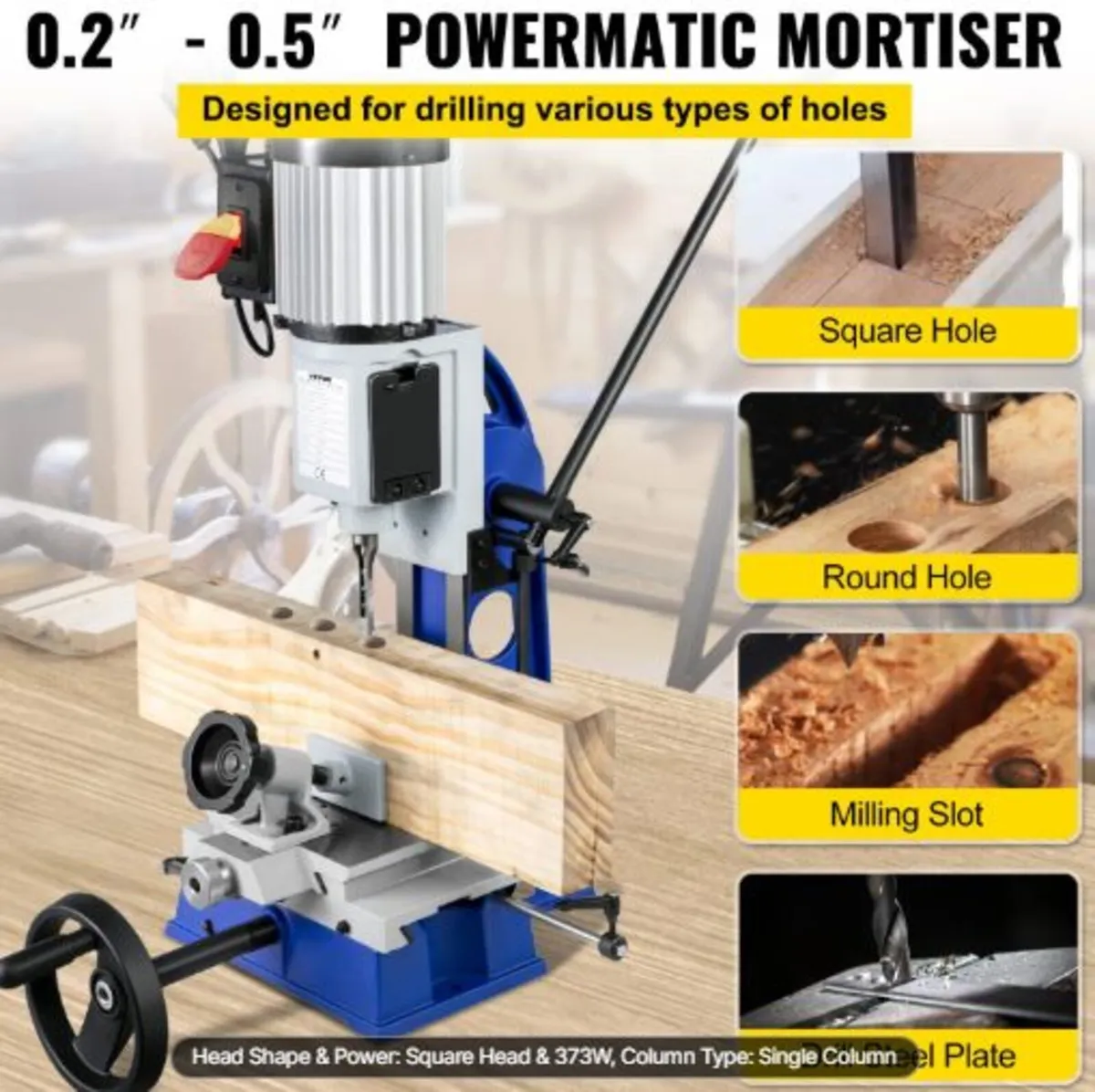 Woodworking Mortise Machine, 373 W(1/2 HP) 1400RPM - Image 2