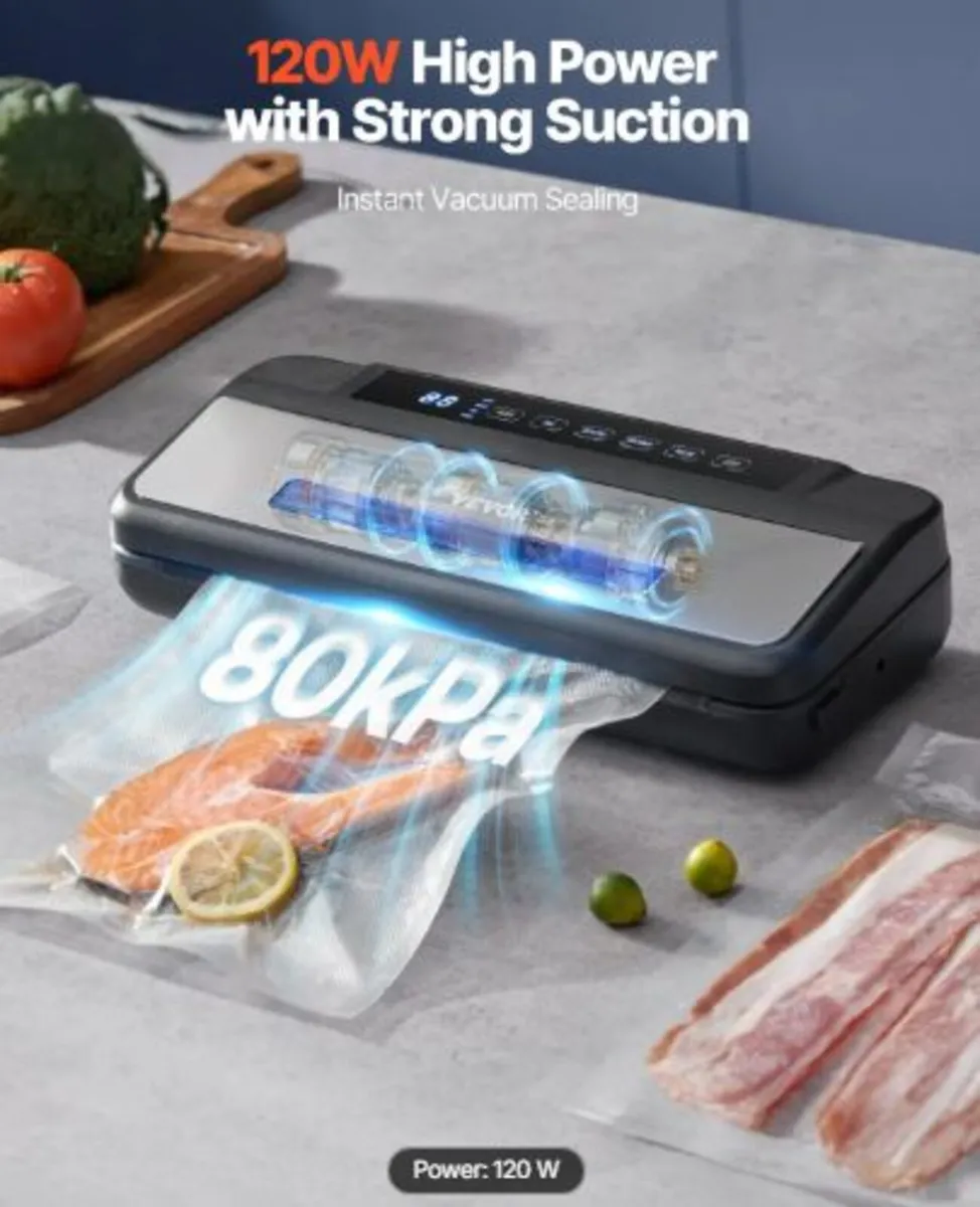 Vacuum Sealer Machine, 80Kpa 120W Powerful Compact - Image 2