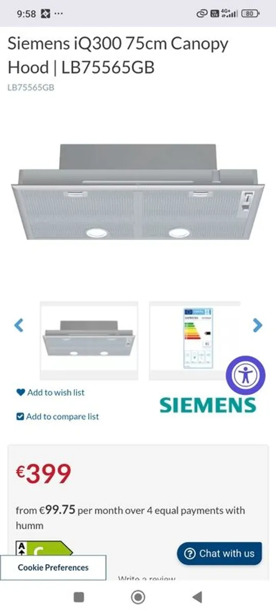 Siemens Lb75565gb Canopy Hood - Image 1