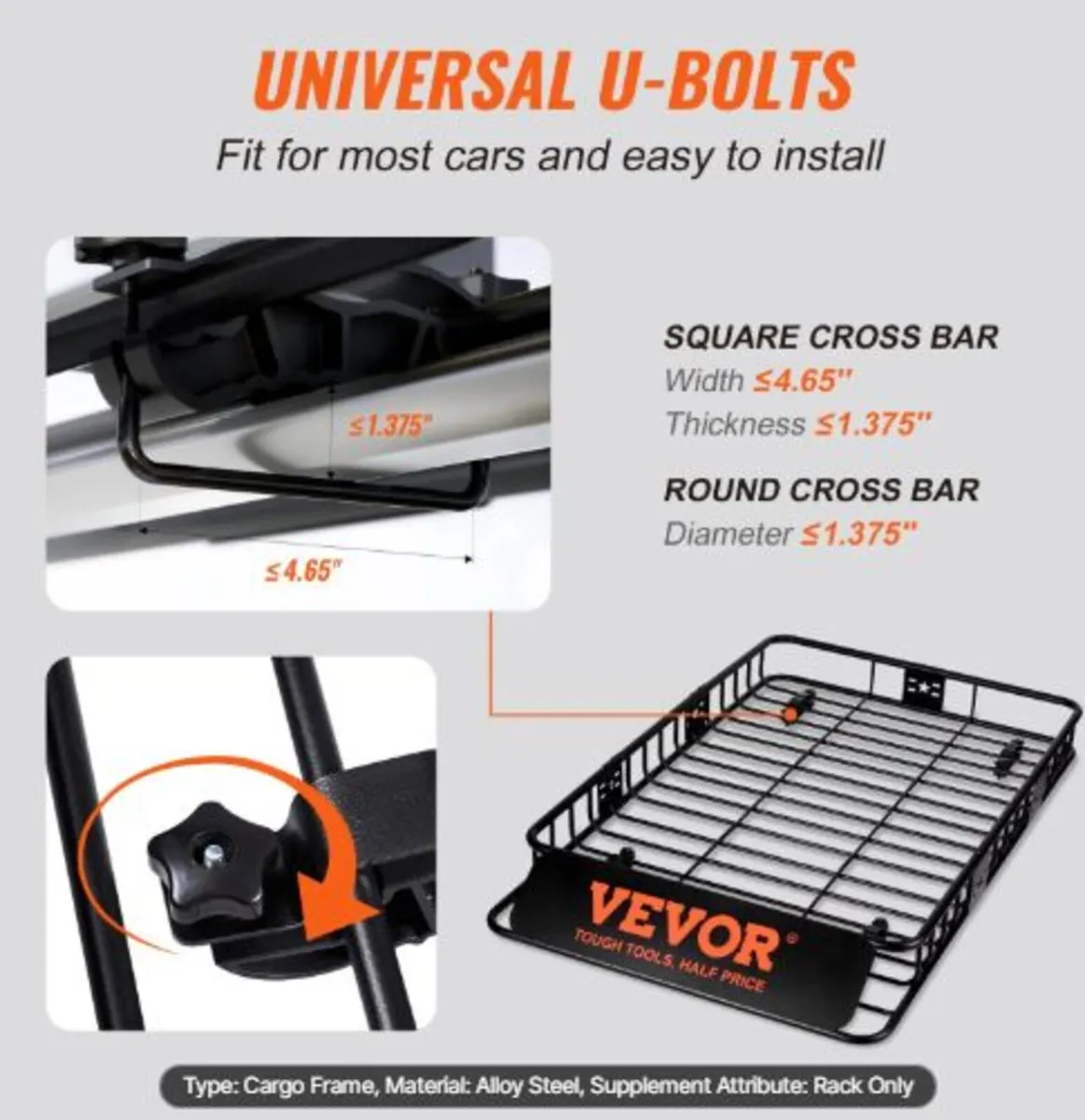 Roof Rack Cargo Basket, 162.6 cm x 99.1 cmx15.2cm - Image 3