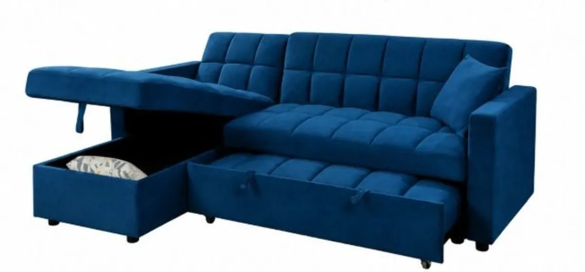 Kris Blue Sofa Bed, Reversible Chaise & Storage - Image 3