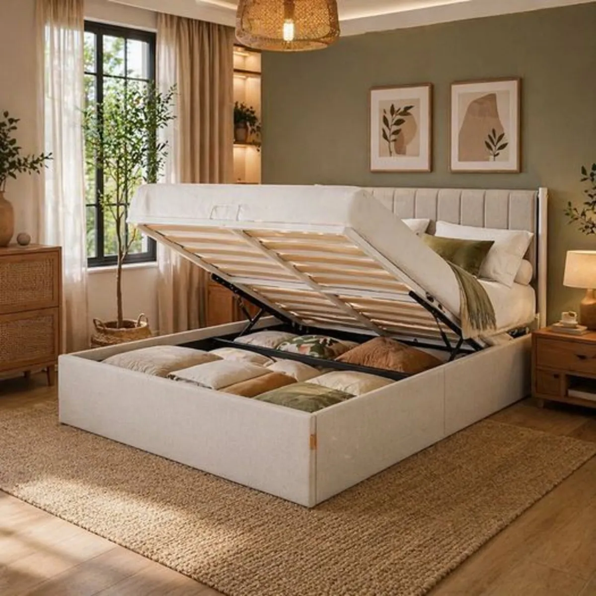 Double Bed Hydraulic Lift System Ottoman Storage - Image 1