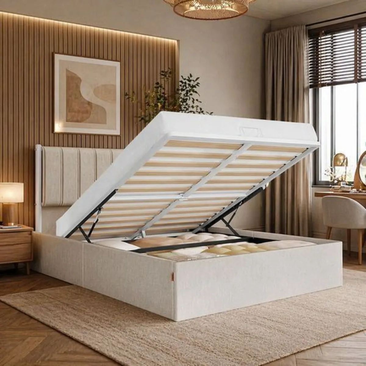 Double Bed Hydraulic Lift System Ottoman Storage - Image 2