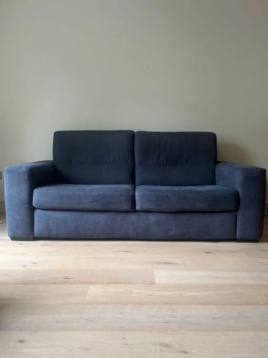 Natuzzi 2 Seater Couch Sofa Navy Fabric Excellent Condition - Image 1