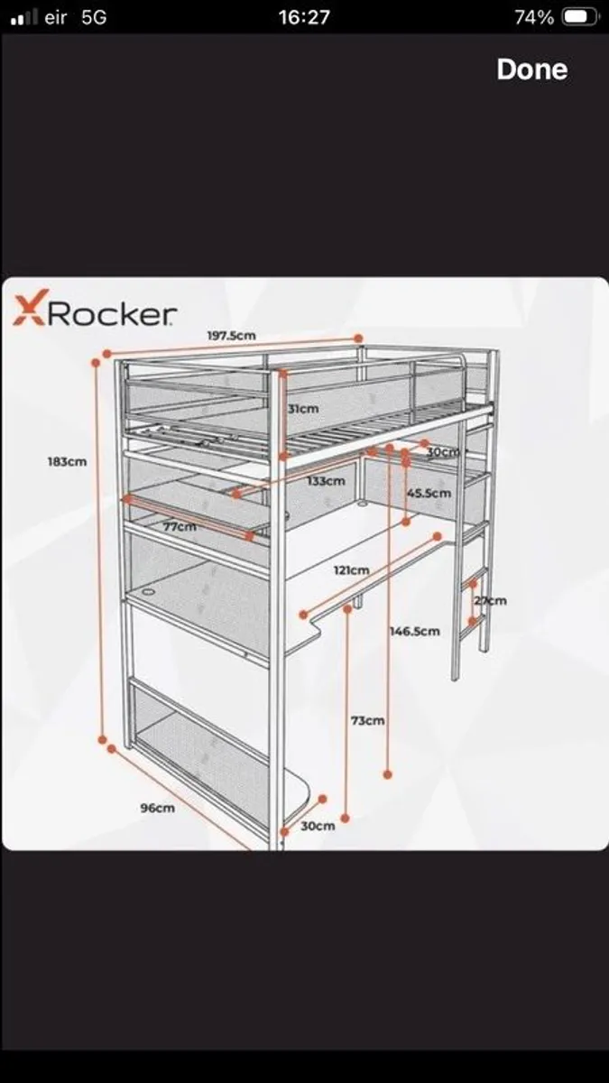 X Rocker high sleeper bed & gaming desk - Image 4