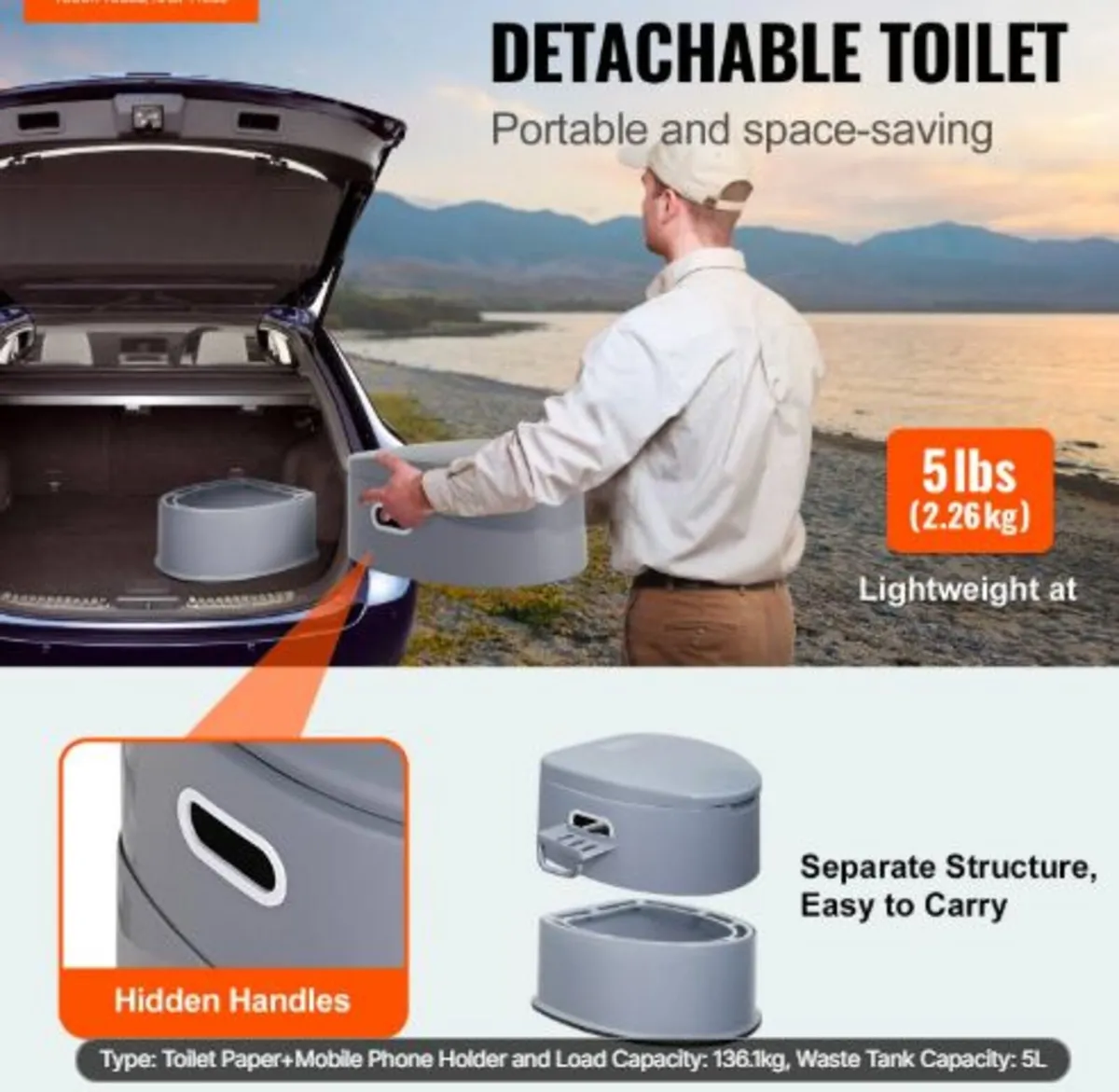 Portable Toilet for Camping, Porta Potty with 1.3 - Image 2