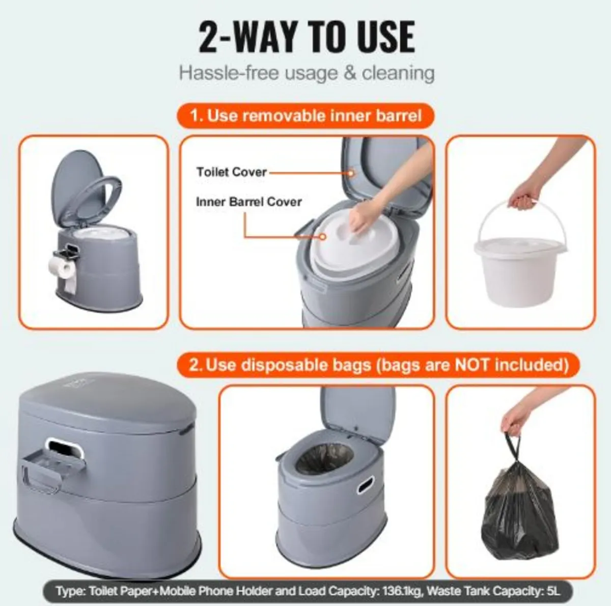 Portable Toilet for Camping, Porta Potty with 1.3 - Image 3