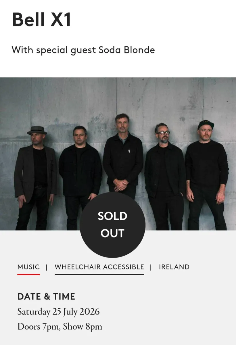 2 Bell X1 Galway Arts Fest Tickets Sat 25Jul