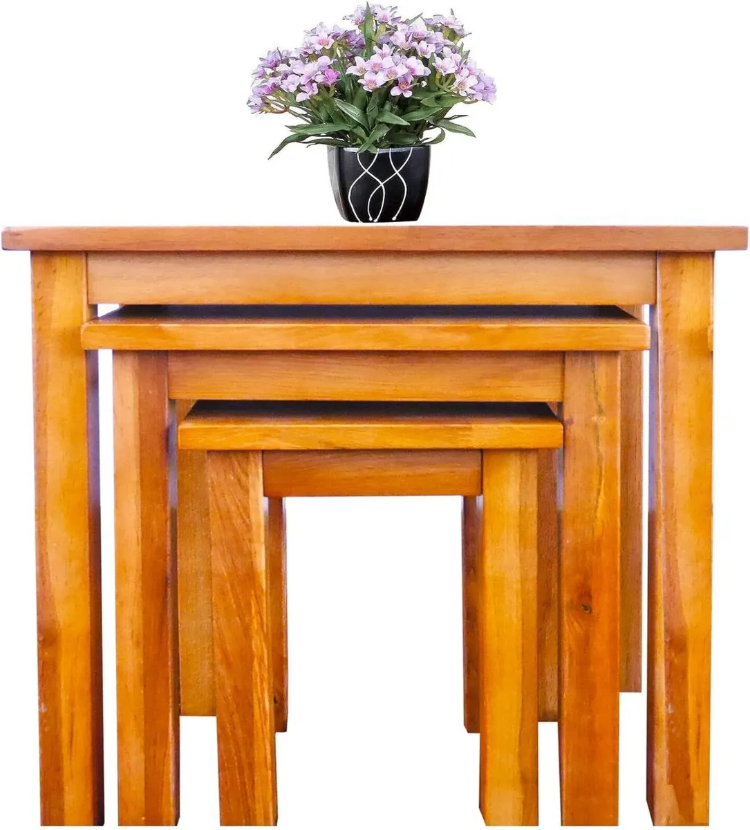 Nest of Tables Oak Solid Nesting 3 Coffee - Image 1