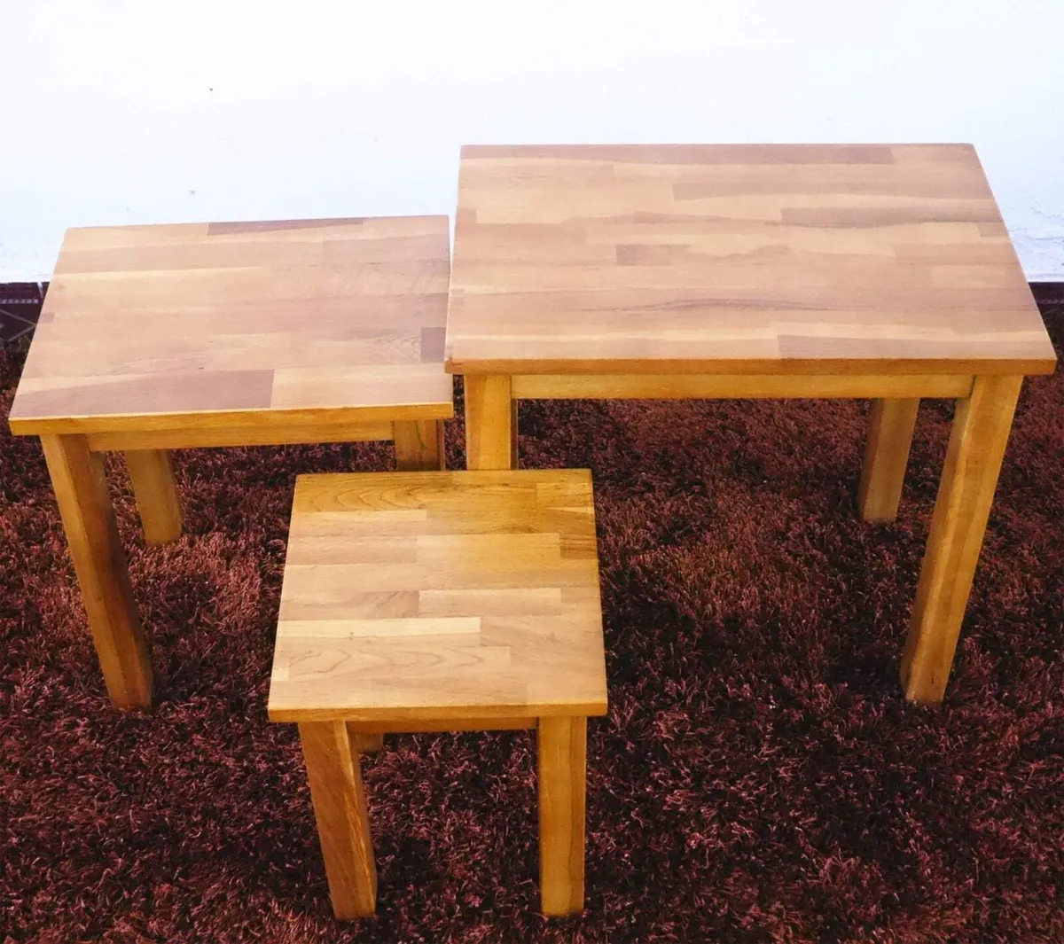Nest of Tables Oak Solid Nesting 3 Coffee - Image 2