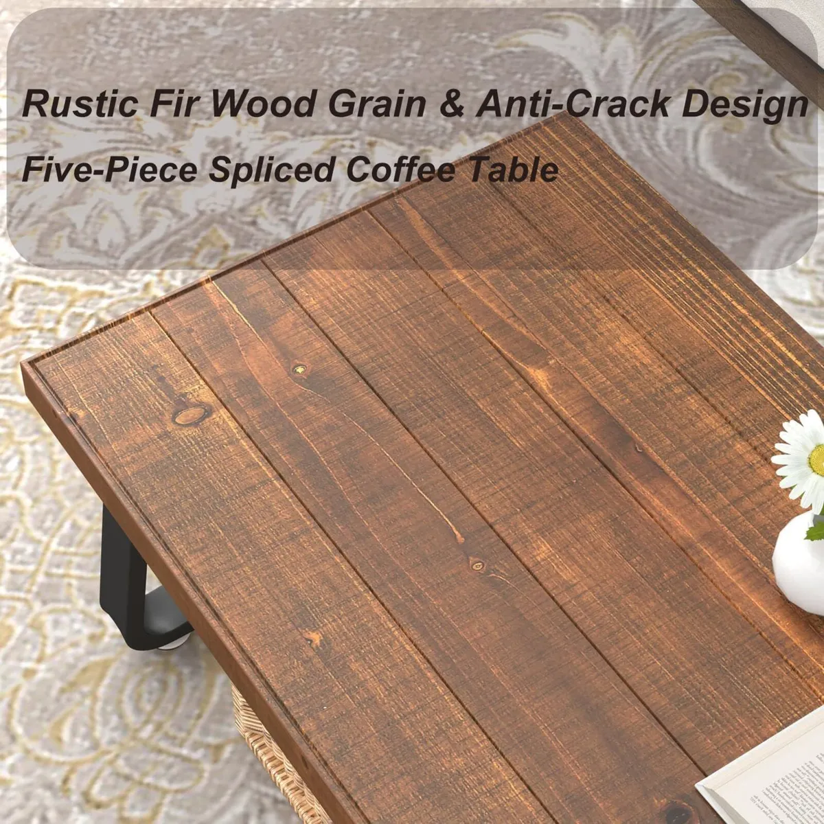 Natural Wood Coffee Table Rustic Solid Centre - Image 4