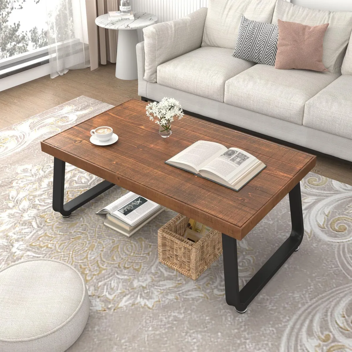 Natural Wood Coffee Table Rustic Solid Centre - Image 1