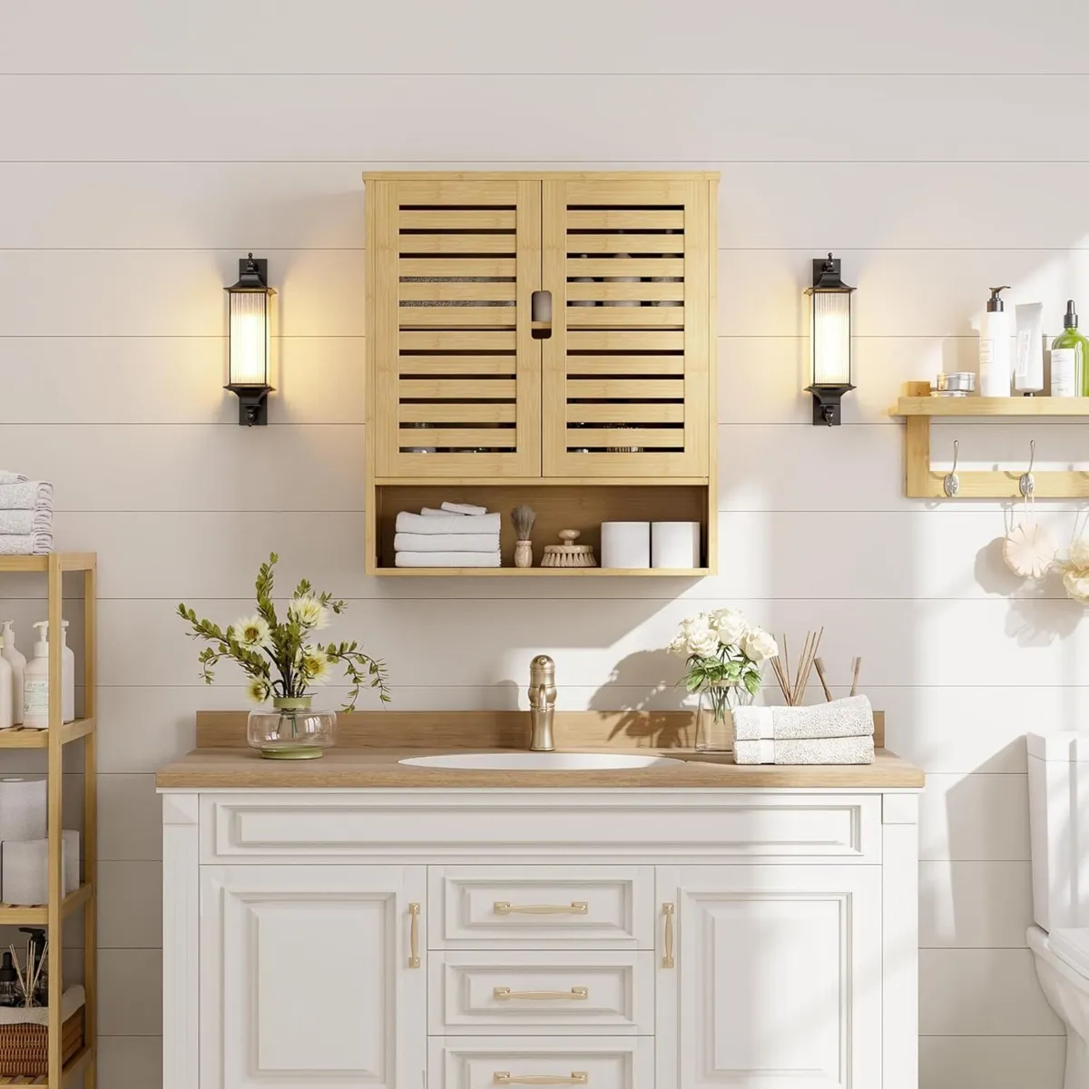 Bathroom Cabinet Wall Mounted Bamboo - Image 4