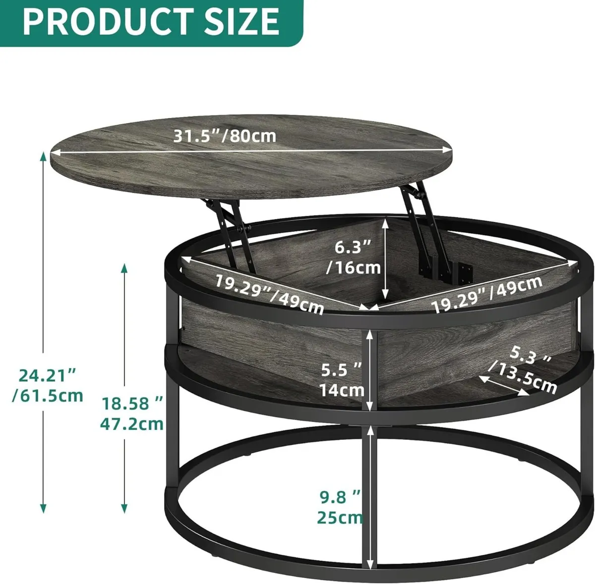 Round Lift Top Coffee Table Tables for Living - Image 3