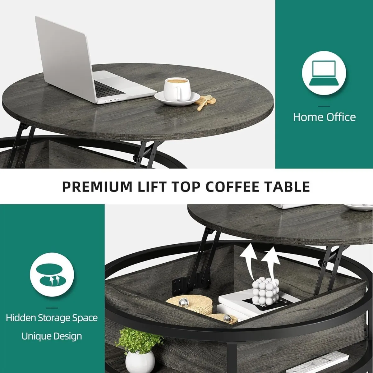 Round Lift Top Coffee Table Tables for Living - Image 4