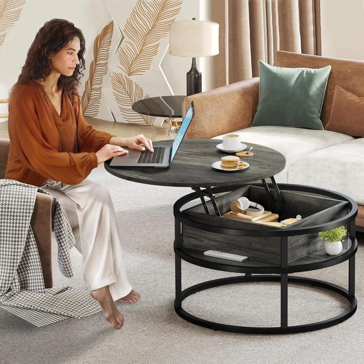 Round Lift Top Coffee Table Tables for Living - Image 2