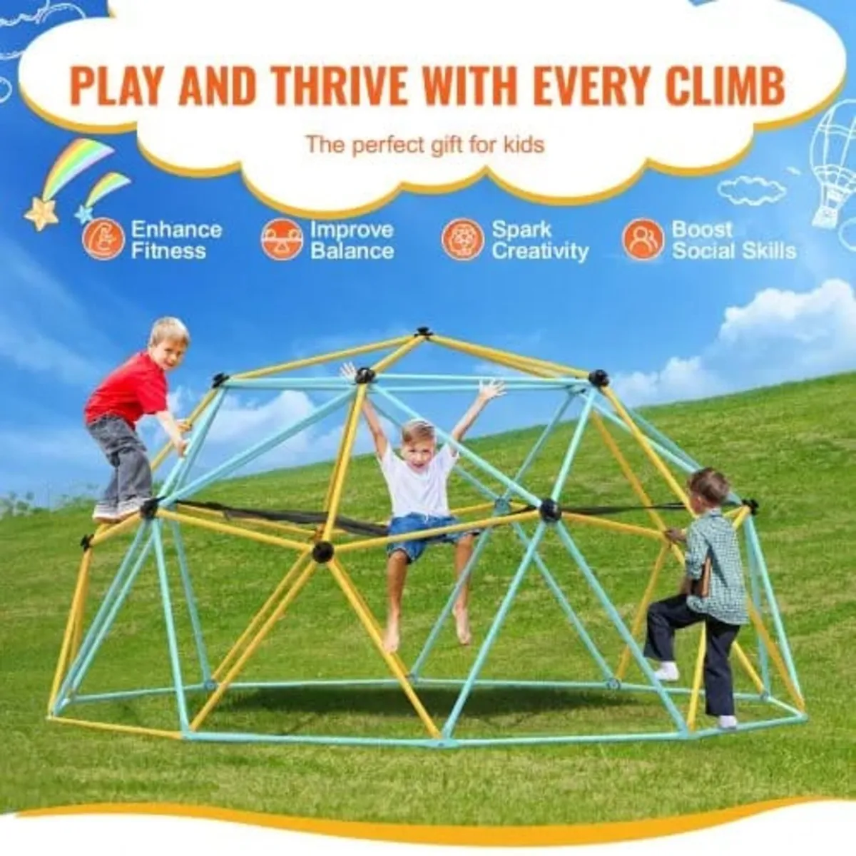 Climbing Dome, 10FT Geometric Dome Climber with Ha - Image 2