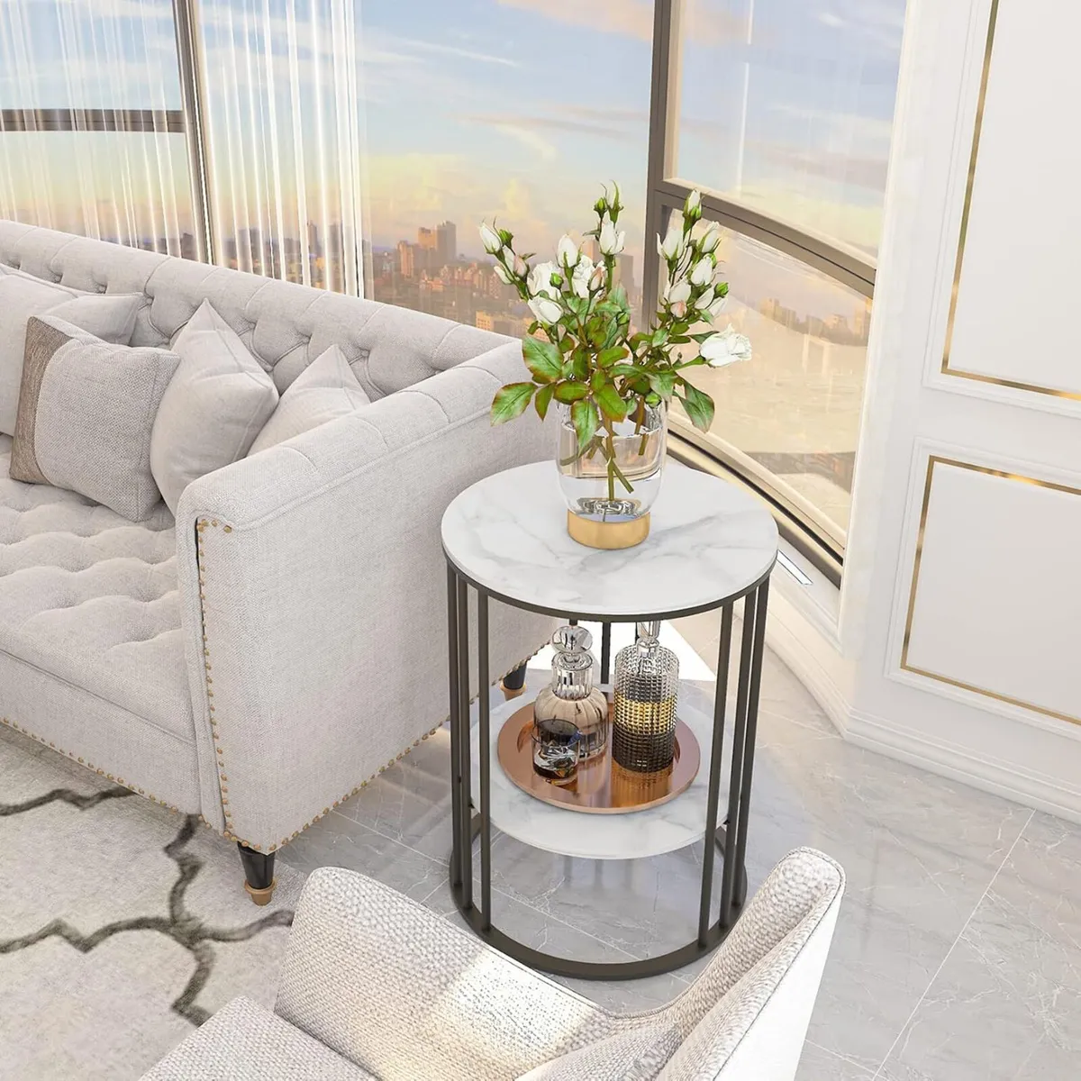 Marble Top Side Table : Small Circle End - Image 4
