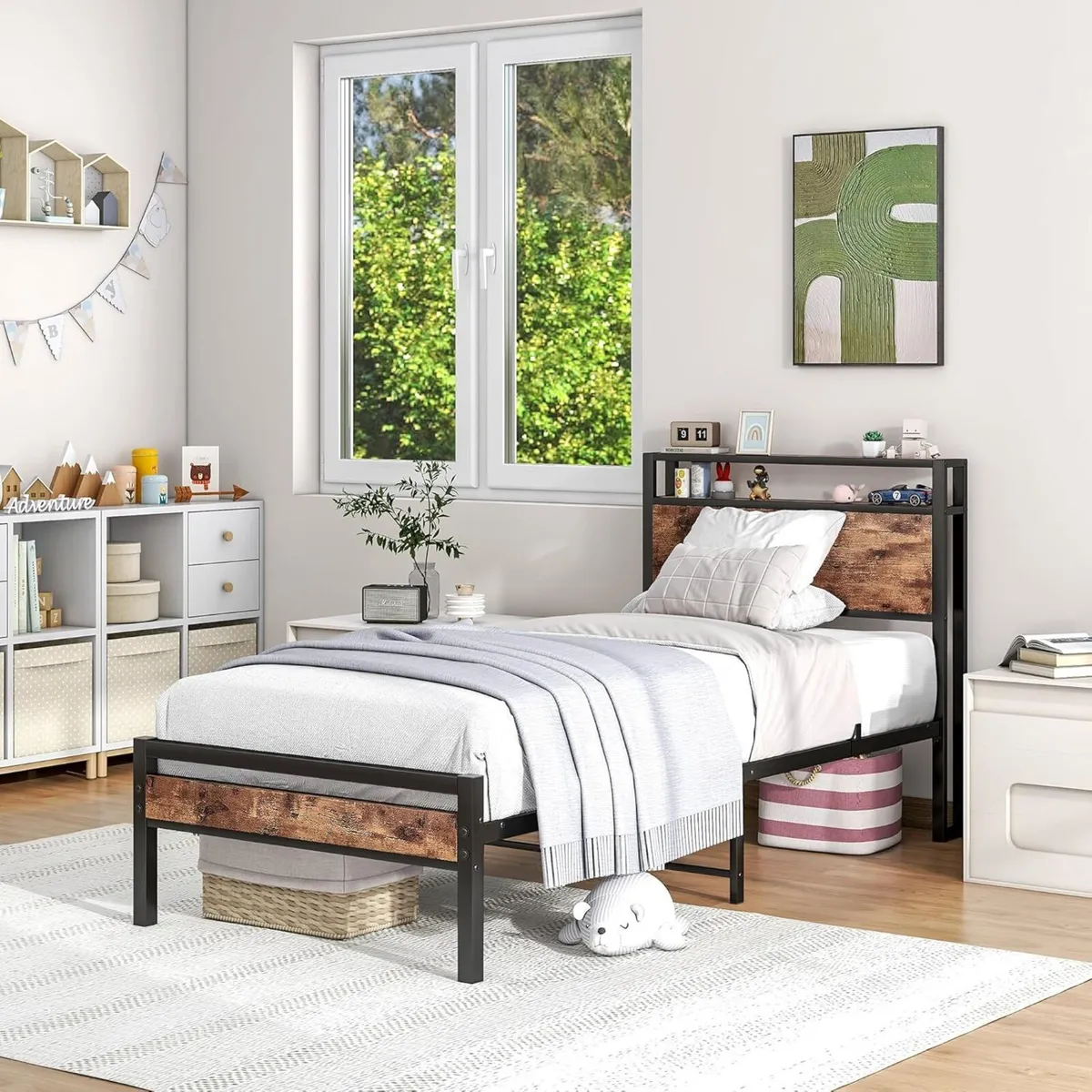 Bed Frame with Storage Headboard Beds Metal - Image 3