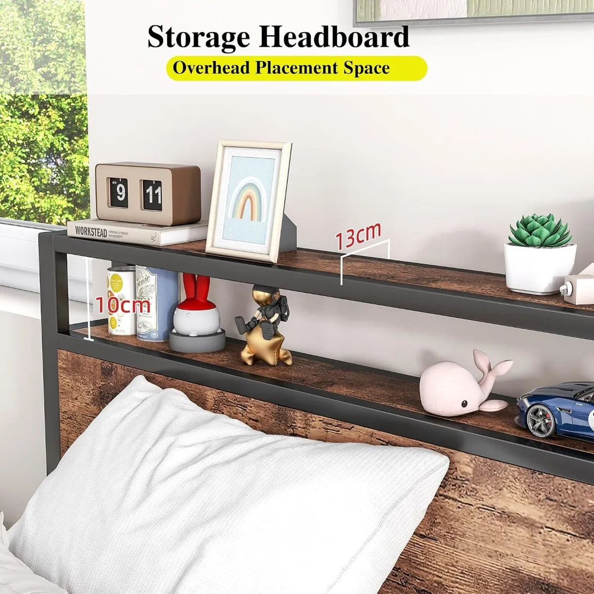 Bed Frame with Storage Headboard Beds Metal - Image 4