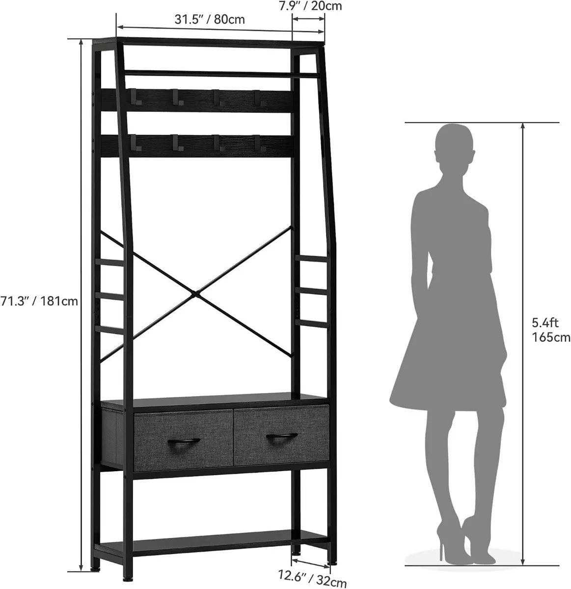 Coat Rack Stand with Shoe Storage Floorstanding - Image 2