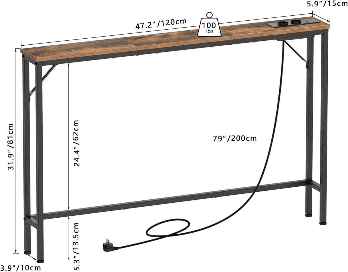 5.9" Skinny Console Table with Charging Station - Image 3