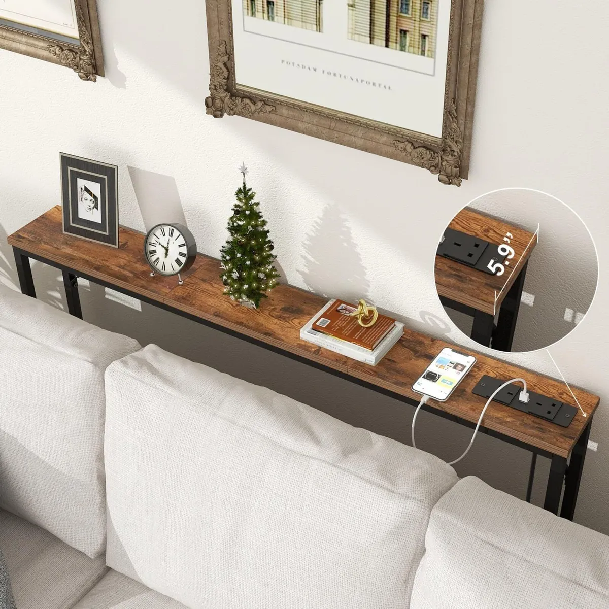 5.9" Skinny Console Table with Charging Station - Image 4