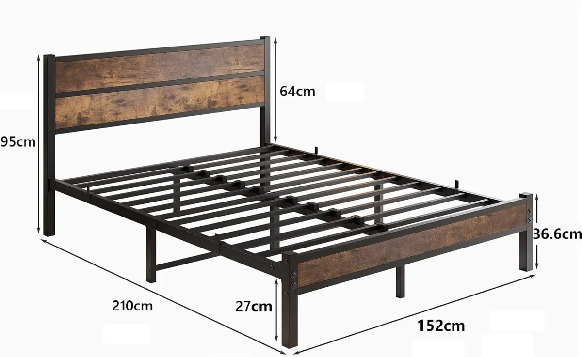 Bed Frame with Wooden Headboard 11" Under-Bed - Image 2