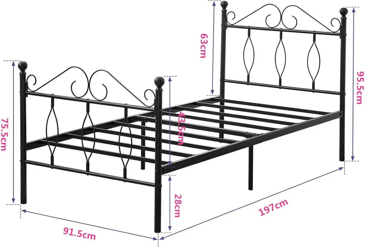 Bed Metal Frame Industrial Iron for Teenagers - Image 2