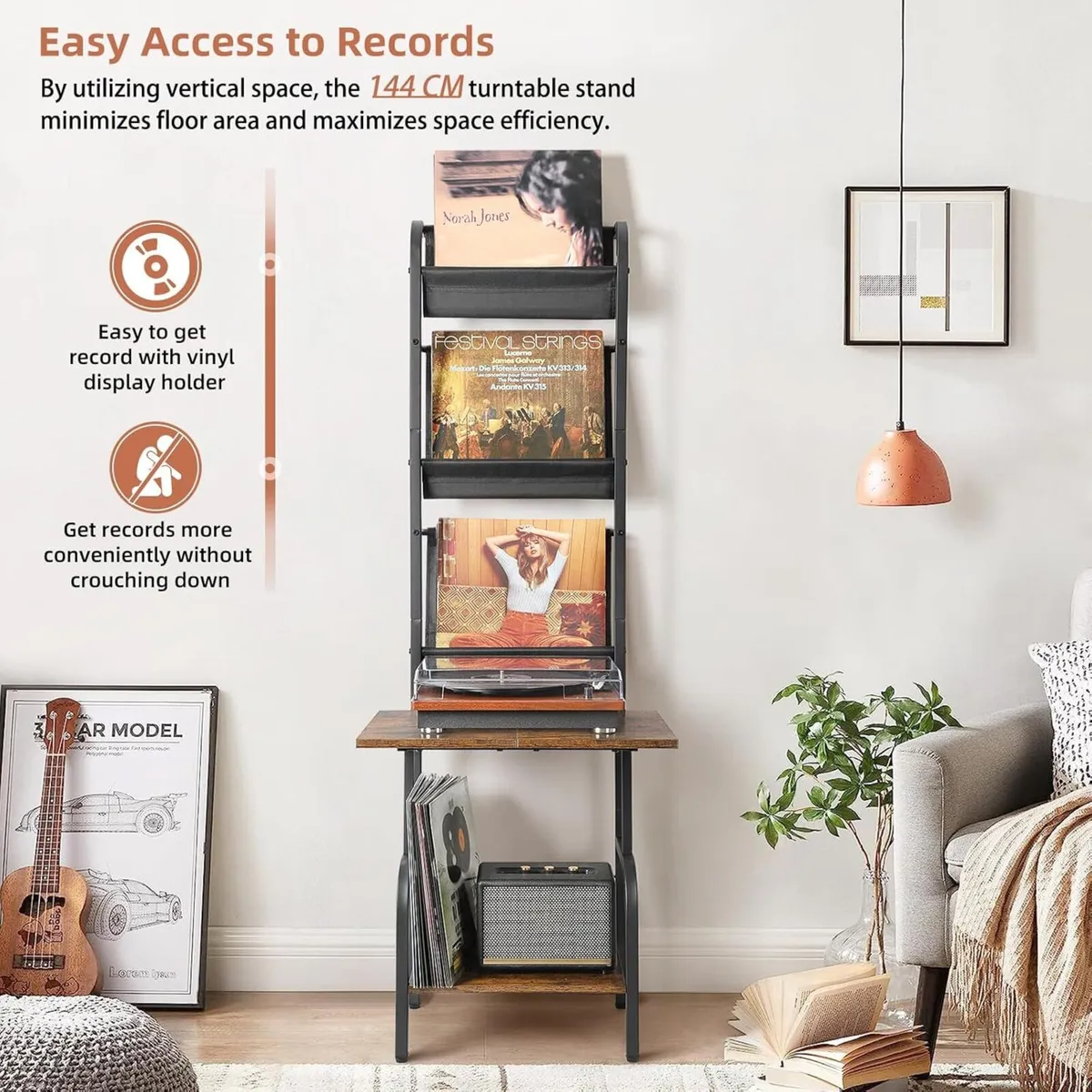 Retro Record Player Stand with Vinyl Display Large - Image 4