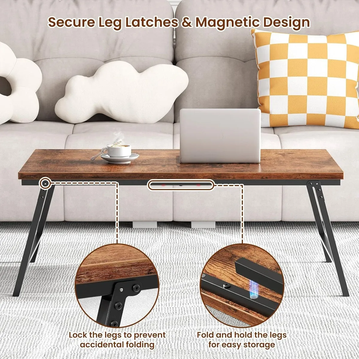 Folding Coffee Table Foldable Tea with Leg Latches - Image 3