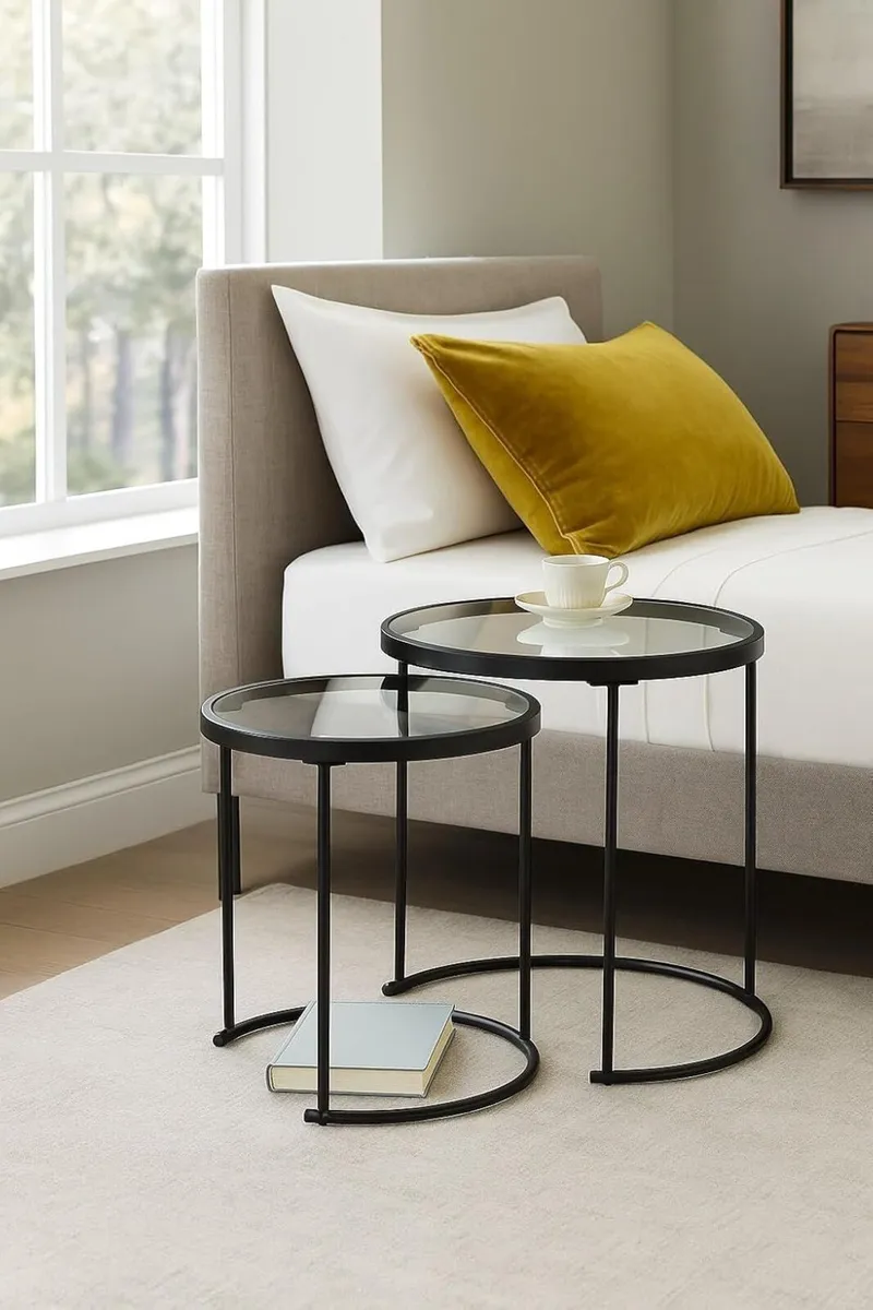 Visio Round Nesting Table-Clear Glass Top Frame - Image 2