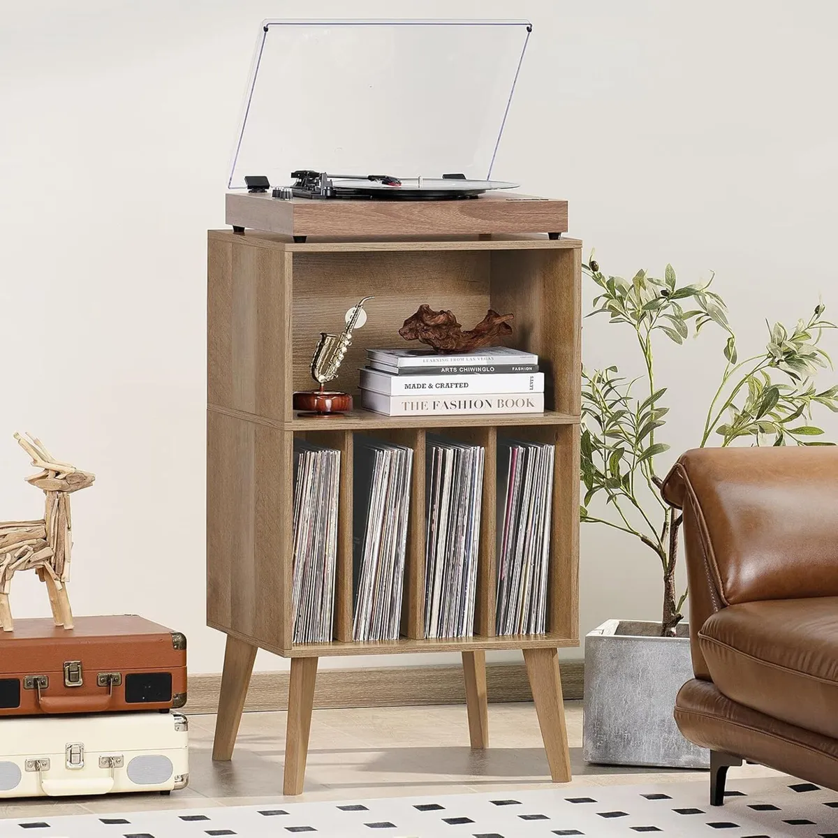 Record Player Stand Turntable Hold Up to 160 - Image 2