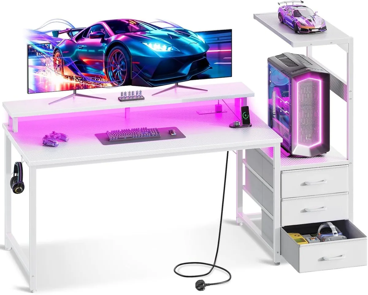 150x50CM Gaming Desk with LED Lights Power - Image 1