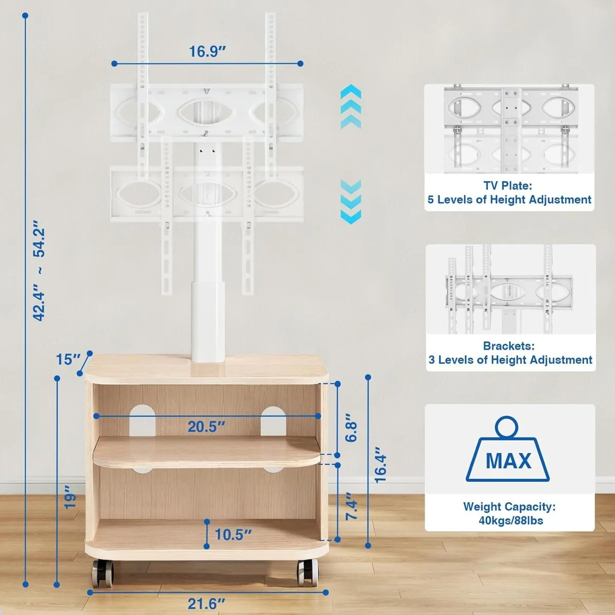 TV Stand on Wheels for 32-65 Inch Flat - Image 3