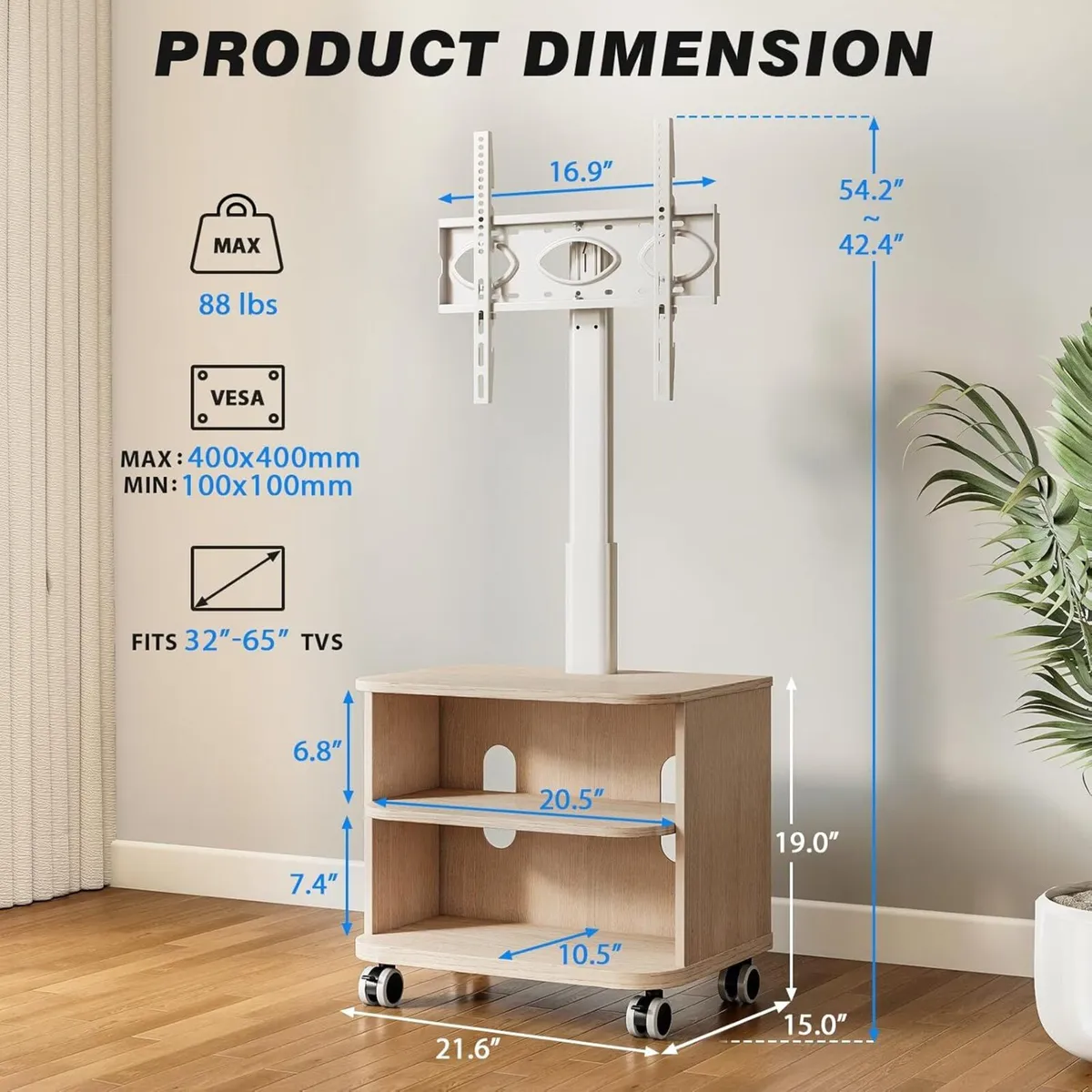 TV Stand on Wheels for 32-65 Inch Flat - Image 4