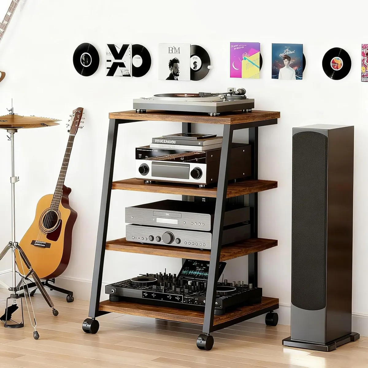 Stand 4-Tier Av Media with Power Strip - Image 3