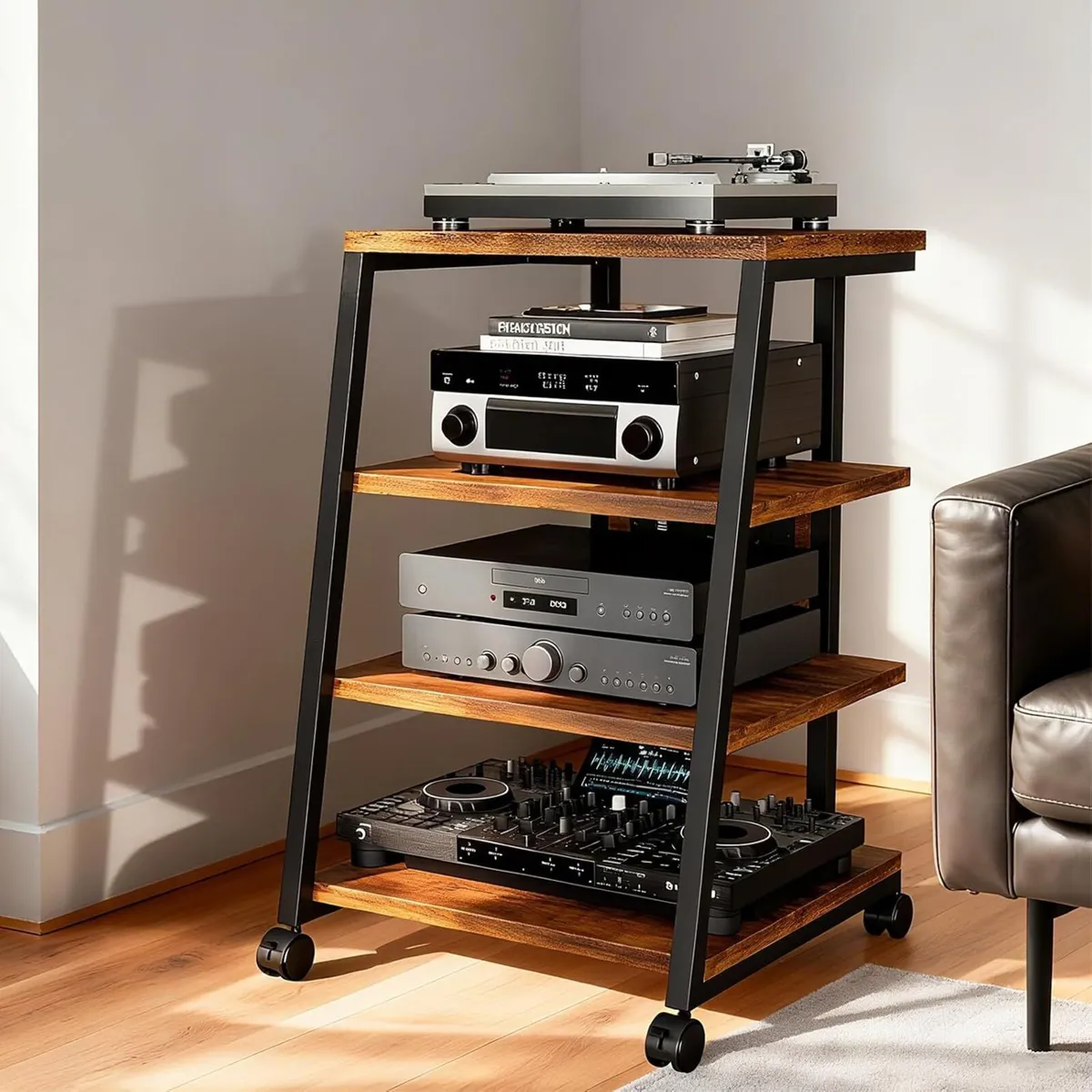 Stand 4-Tier Av Media with Power Strip - Image 1