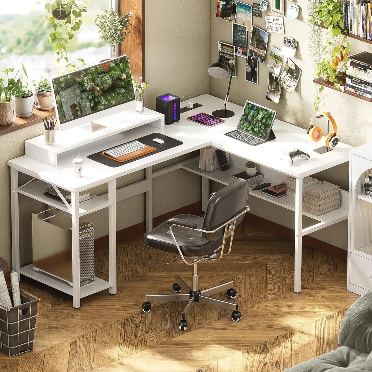 L Shaped Desk Gaming with LED Lights Reversible - Image 2