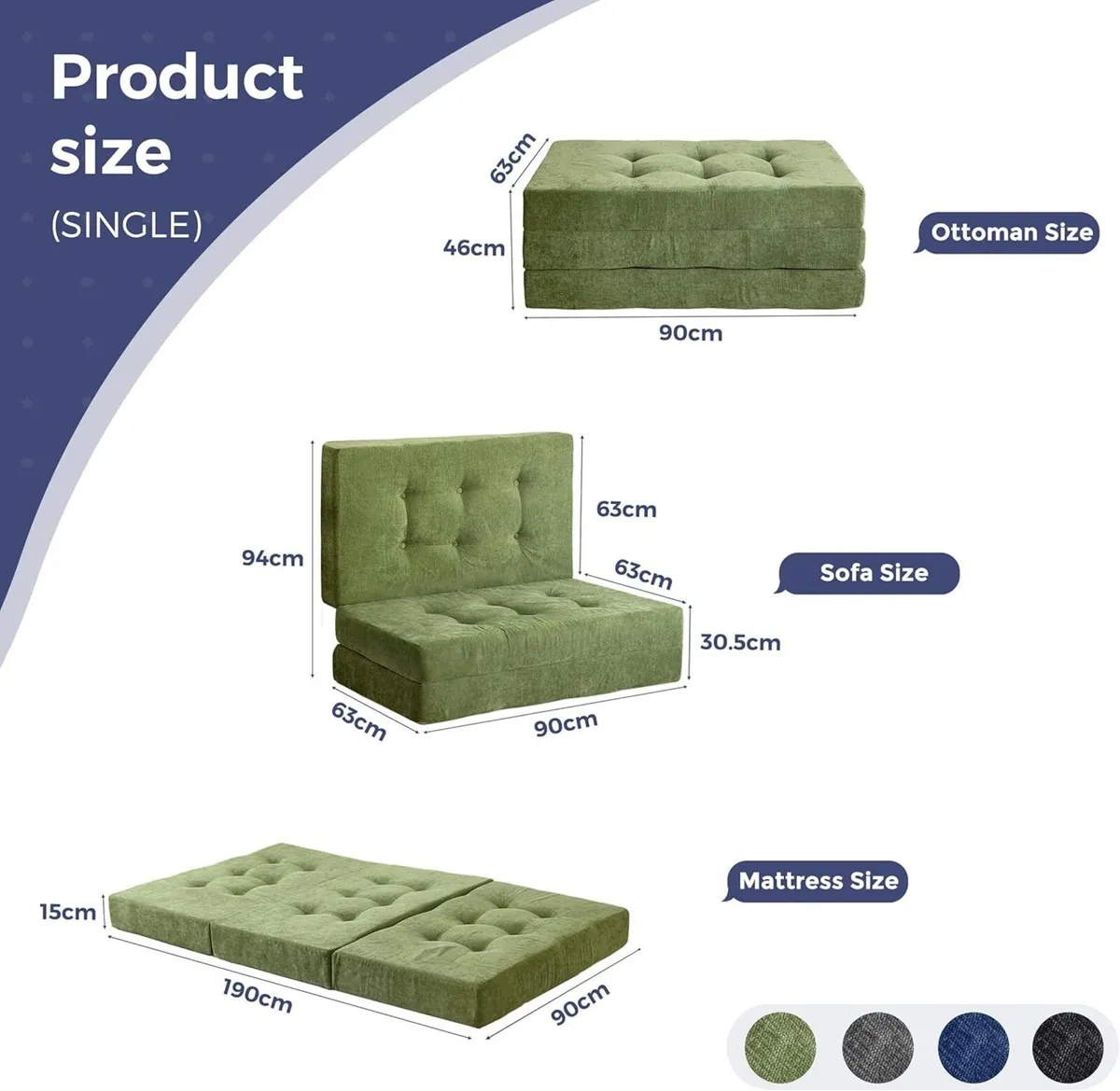 Folding Mattress Chenille Fabric 15CM Sofa Bed - Image 2
